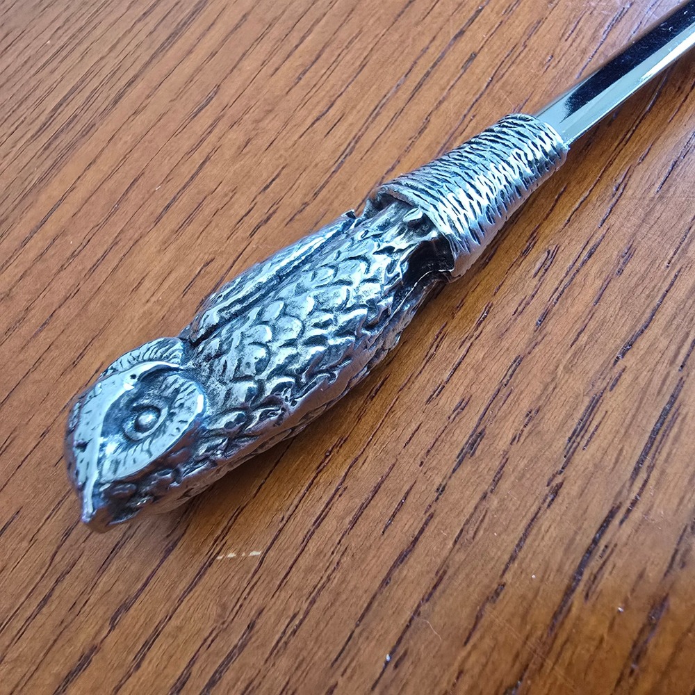 Pewter Owl Figural Letter Opener Silver Tone Stainless Desk Office Accessory - Picture 3 of 8